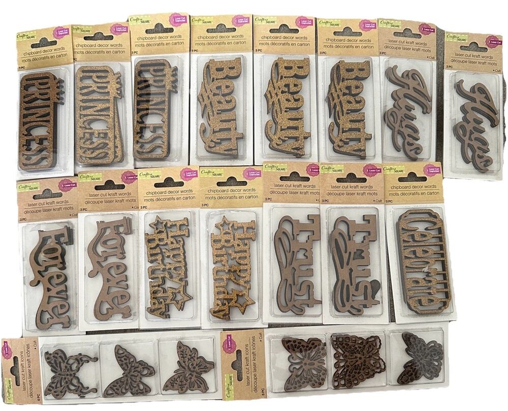 Crafters Square Laser Cut Kraft Icons Lot 17 Sets of 3 Scrapbooking 51 Pc Mixed